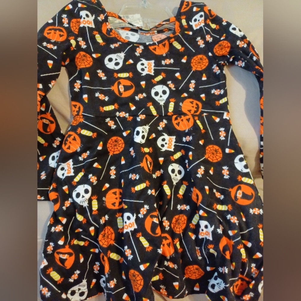 The Children's Place Black and Orange Casual Dress with Halloween Motifs